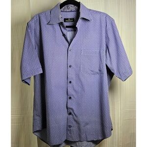 Bugatchi Uomo Men's XL Shirt Short Sleeve Cotton‎ Button Up Blue Circles Casual